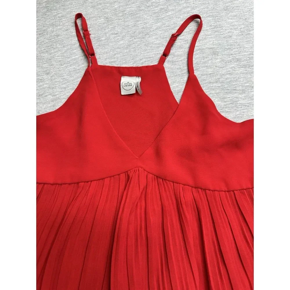 Paper Crane Small Tank Top‎ Red Pleated Babydoll